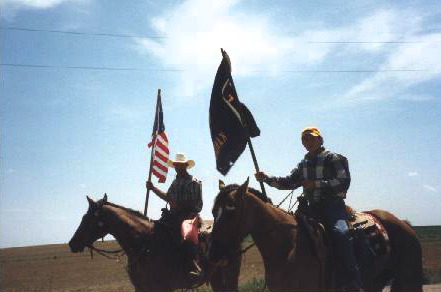 Riders starting trail ride on the Fort Hays - Fort Dodge Trail.