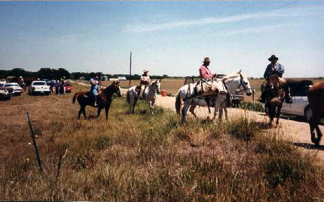 Riders starting the Fort Hays - Fort Dodge Trail Ride.