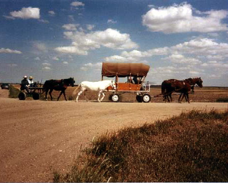 Riders starting the Fort Hays - Fort Dodge Trail Ride.