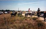 Riders starting the Fort Hays - Fort Dodge Trail Ride.