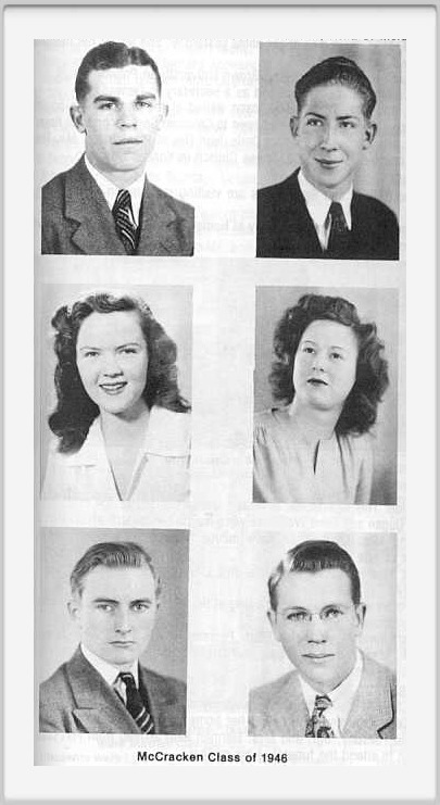 Class of 1946 - First Row: Wilfrid Higgins, Donald Davis<br><br>Second Row:  Dorothy Elmore, Nathalie Dugan<br><br>Third Row, Bennie Thompson, Kenneth Thompson