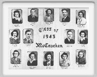 Class of 1943 - Top row  Rachel Schutte, Leon Higgins, Margaret Buxton, Sponsor, Donald Ramsey, Emma Rose Showalter 2nd row Laytha Ryan, Maurice Klee, Donald Hinman, Norma Ryan 3rd row Betty Nowles, Mary Ann Moran, Helen Smith, Willa Lee Webster, Charlotte Herdman