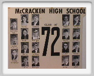 Class of 1972 - Myron Schuckman, Greg Buster, Alicia Rues, Donna Davis, Debbi Derr, Mark Derr, Frank Foster, Charles Halbleib, <br>Keith Higgins, Larry Higgins, Mike Legleiter, Patti Littler, Danny Mills, Janis North, Dave Rogers, Roxie Rogers, Rick Schmidt, <br>Steve Sloan, Craig Wendler, Guy Conner, Sponsor, LeeRoy Schuckman, Principal, Eli Boucher, Superintendent