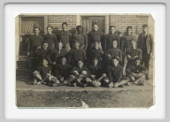 Class of 1933 - Football Team - Class of 1933 members have an *: Wilbur Hawley, Ralph Tanck*, Allen Elmore*, Forrest Ramsey, Orel Schadel*, Lester Doerr, Sam Higgins, Coach Carmichael, 2nd row:  Leo Marak, Richard Ryan, Eugene McGaughey, Cecil Phillips*, Franklin Elmore, Durward Horn*, Front row:  Harley Tanck, Thomas Barnes, Bard Stephens, Carl Higgins, Elmer Roughton*, Dean Irvin, Class members not shown, Harley Irvin, Louise Johnson, Dorothy Skinner, Ruby North.