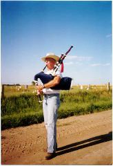 As the trail ride participatants came to Hampton, they heard the strains of the bagpipes -- it was our resident piper, Jack Nicholson