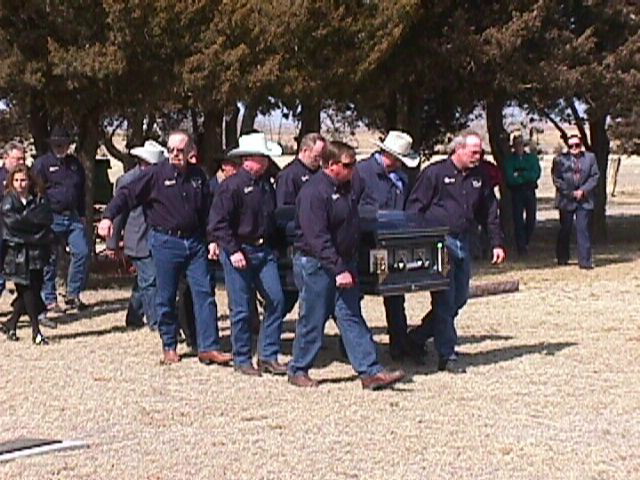 casket bearers: Bill Greenway, Roger Legleiter, Kellye Irvin. Mitch Jacobs, Jim Casey, Dave Derr