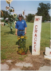 Sculpture of prickley pear cactus made by Pat Istas of Lecompton. Stone marker and sunflower also made by Pat for the Jail/Museum yard