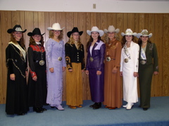Contestants and former queeens: l to r Miss Rodeo McCracken 2003 Jodi Mermis, Shandra Draper, Amy Wilson, Colby; Nikki Brobst, Stockton, Janae Skelton, Larned, Danielle Dinges, Ness City, Miss Rodeo Kansas Princess Lisa Jones and Miss Rodeo Kansas Ashley Cooper.