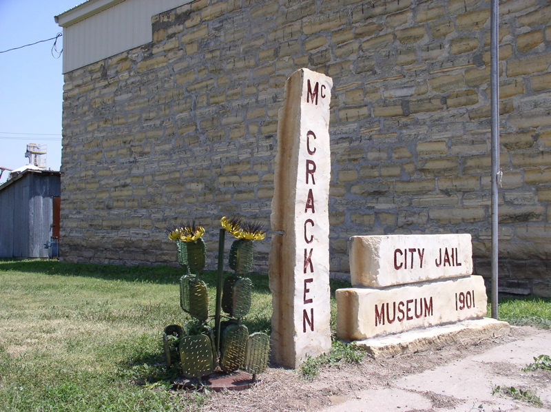 Metal catcus made by Pat Istas in front of the
McCracken Jail/Museum