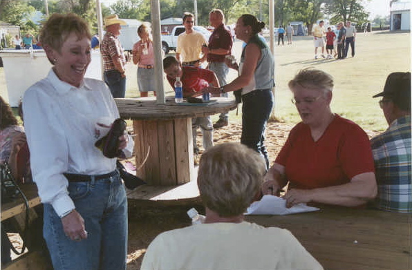 Jan Eisenhour North and Arlene Wilson Gilbert under the beer tent